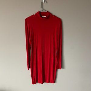Sweater Cotton Dress (long sleeve) - Red with mock/turtleneck